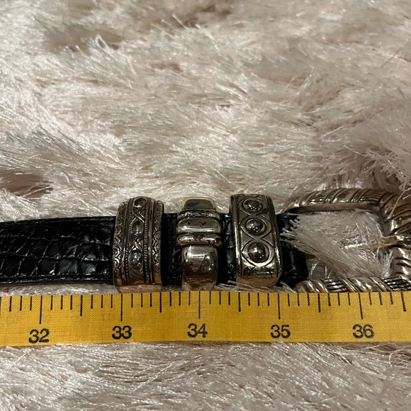 Black leather belt with silver buckle and embellishments - Picture 5 of 7